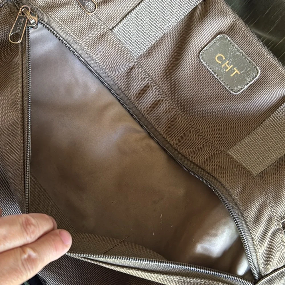 Tumi olive brown nylon leather combo briefcase laptop bag monogram cht used